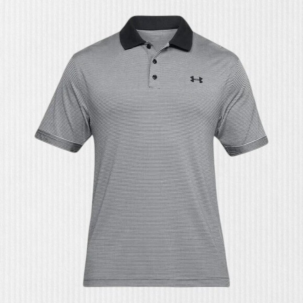 Under Armour Heatgear Golf Polo Shirt Men's Size XXL 2XL Gray White Stripe NWT